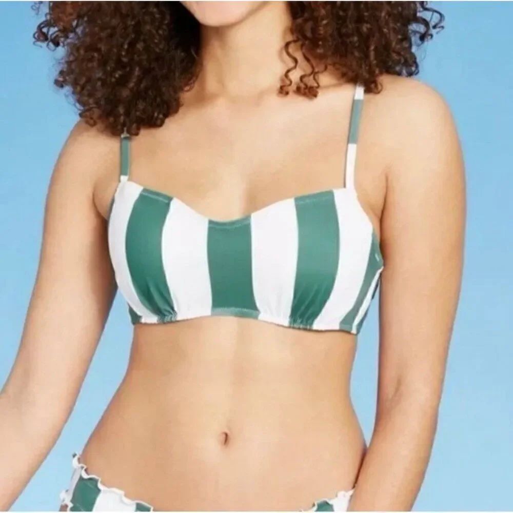 shade & shore green white striped bikini top Padded 34B